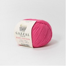 Пряжа Gazzal Baby Cotton. Цвет - 3415 малиновый. 60% хлопок, 40% акрил. 50 г, 165 м