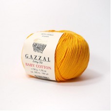 Пряжа Gazzal Baby Cotton. Цвет - 3416 ярко-желтый. 60% хлопок, 40% акрил. 50 г, 165 м