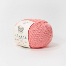 Пряжа Gazzal Baby Cotton. Цвет - 3435 коралл. 60% хлопок, 40% акрил. 50 г, 165 м