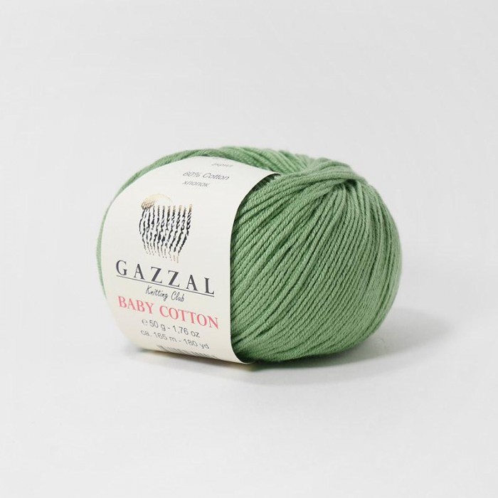 Пряжа Gazzal Baby Cotton. Цвет - 3448 зеленое яблоко