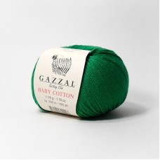 Пряжа Gazzal Baby Cotton. Цвет - 3456 зеленый. 60% хлопок, 40% акрил. 50 г, 165 м