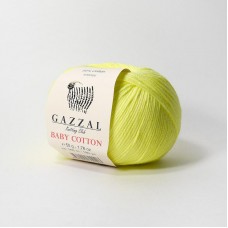 Пряжа Gazzal Baby Cotton. Цвет - 3462 незрелый лимон. 60% хлопок, 40% акрил. 50 г, 165 м