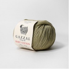 Пряжа Gazzal Baby Cotton. Цвет - 3464 серо-зеленый. 60% хлопок, 40% акрил. 50 г, 165 м