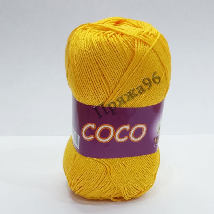 Пряжа COCO. Цвет - 3863 желтый. 100% мерсеризованный хлопок. 240 м, 50 г