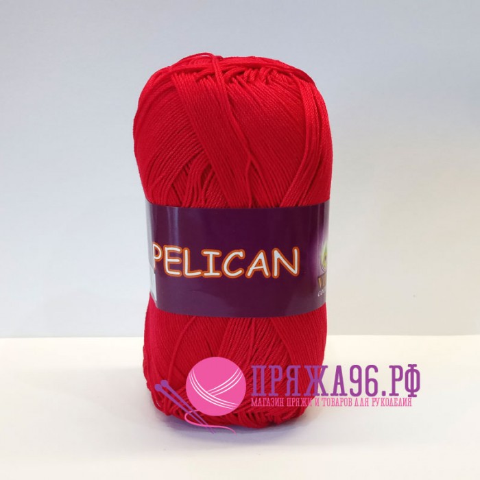 Пряжа PELICAN. Цвет - 3966 красный. 100% хлопок двойной мерсеризации. 50 г, 330 м.